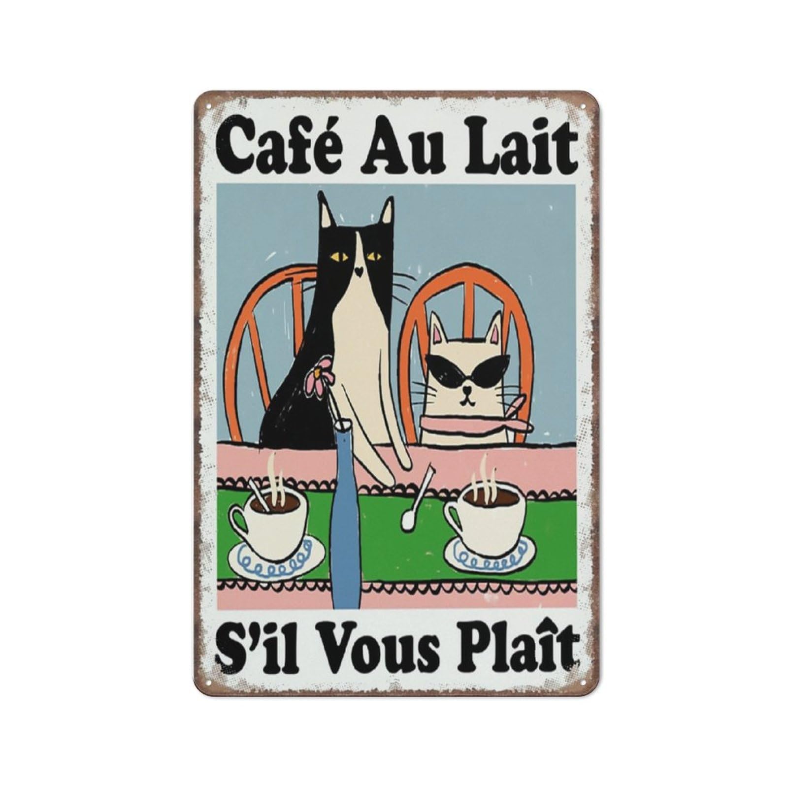 French Coffee Decor Sign, French Coffee Bistro Decoration For Kitchen Dining Room,Funny Metal Sign Poster Wall Art For Kitchen Garden Bathroom Farm Home Coffee Decor Tin Sign,5.5X8 Inches