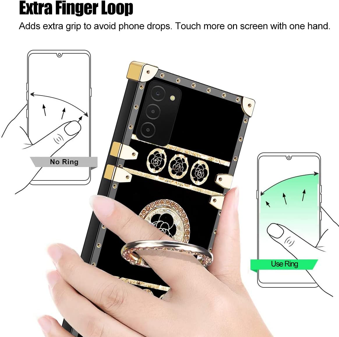 B-wishy for Samsung Galaxy A03s(Us Version) with Kickstand Ring Holder,Square Rivet for Girls Women Crystal Anti- Shock Protective Slim Shockproof TPU Cover Phone Case for Samsung Galaxy A03s(Black)