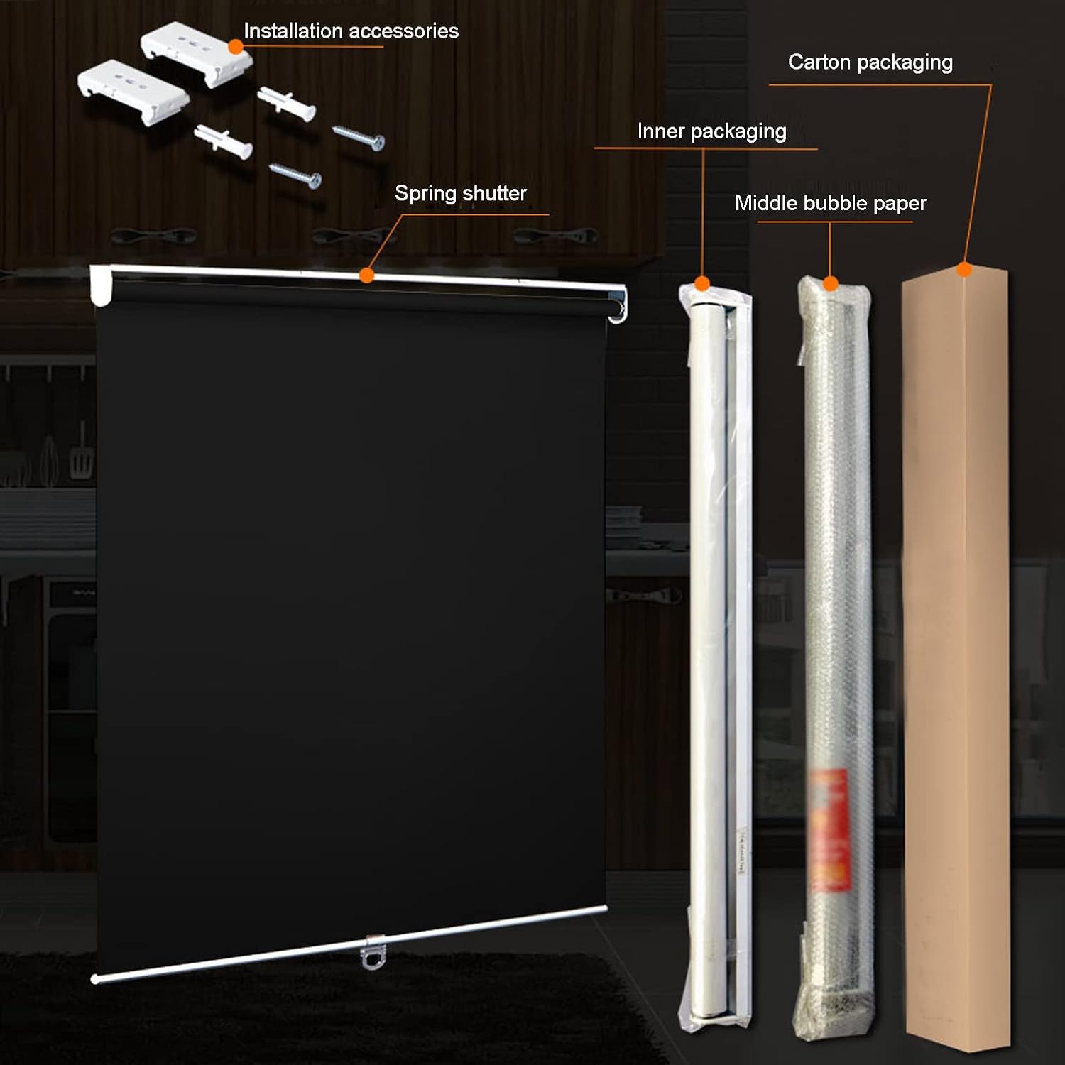 Store enrouleur occultant sans fil, protection 100 % UV, imperméable, isolation thermique, système à ressort, idéal pour la maison, la cuisine, le bureau, noir (l 90 x H100 cm)