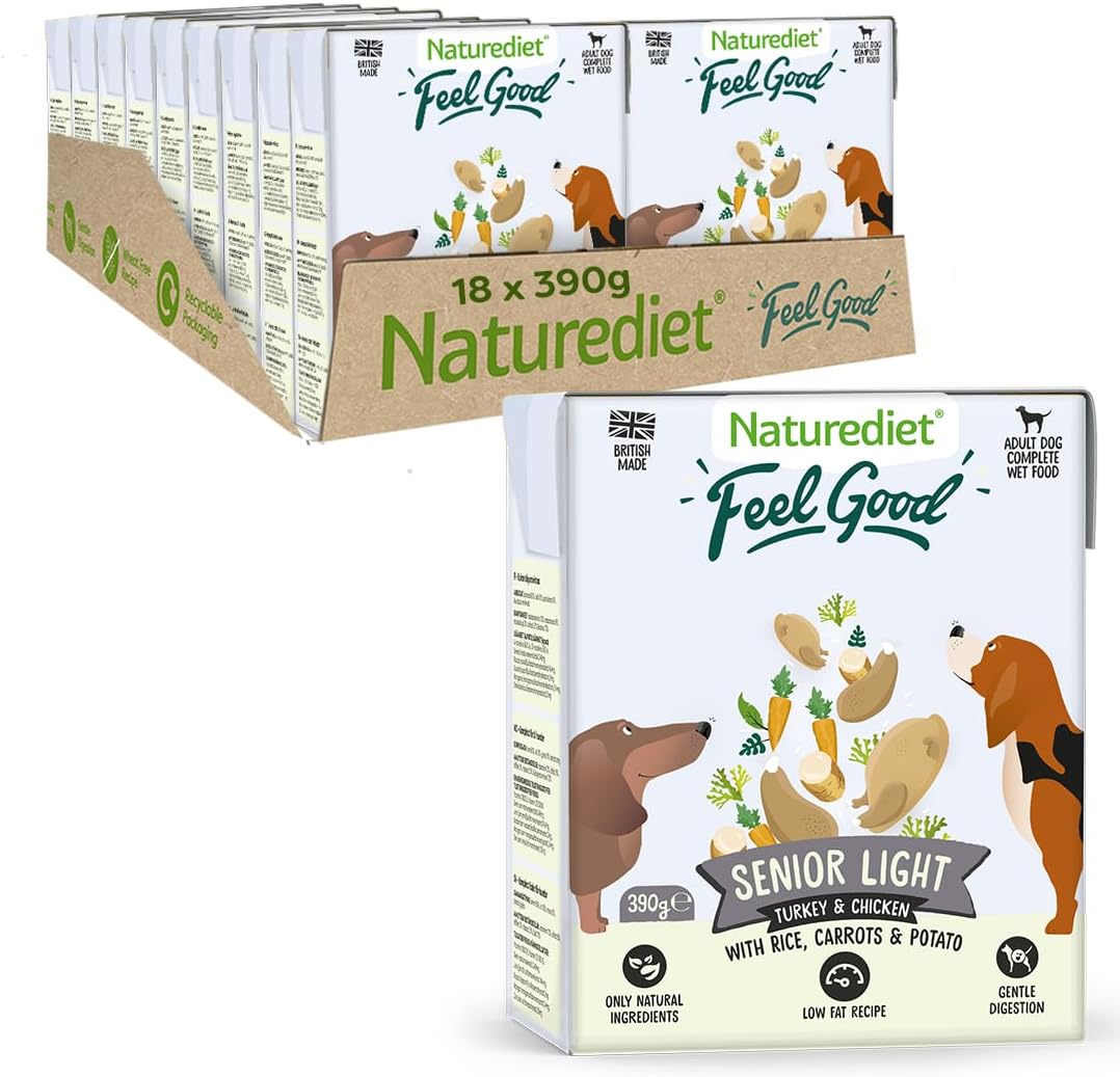 Feel Good Wet Dog Food, Natural and Nutritionally Balanced, Senior-Lite, 390g (Pack of 18)
