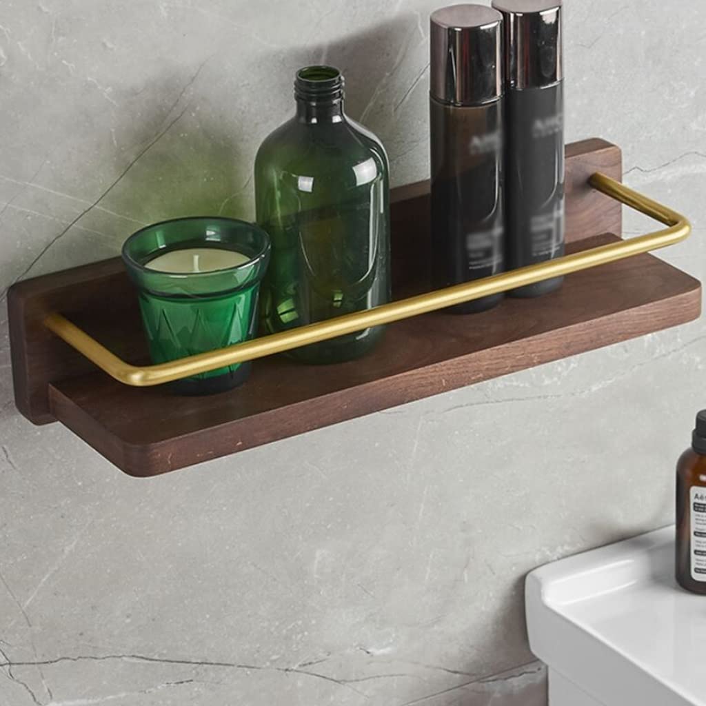 BAHELS Shower Caddy Walnut Bathroom Shelf With Hooks Soap Cosmetic Shower Shampoo Shelf Towel Bar Organizer Rack Holder