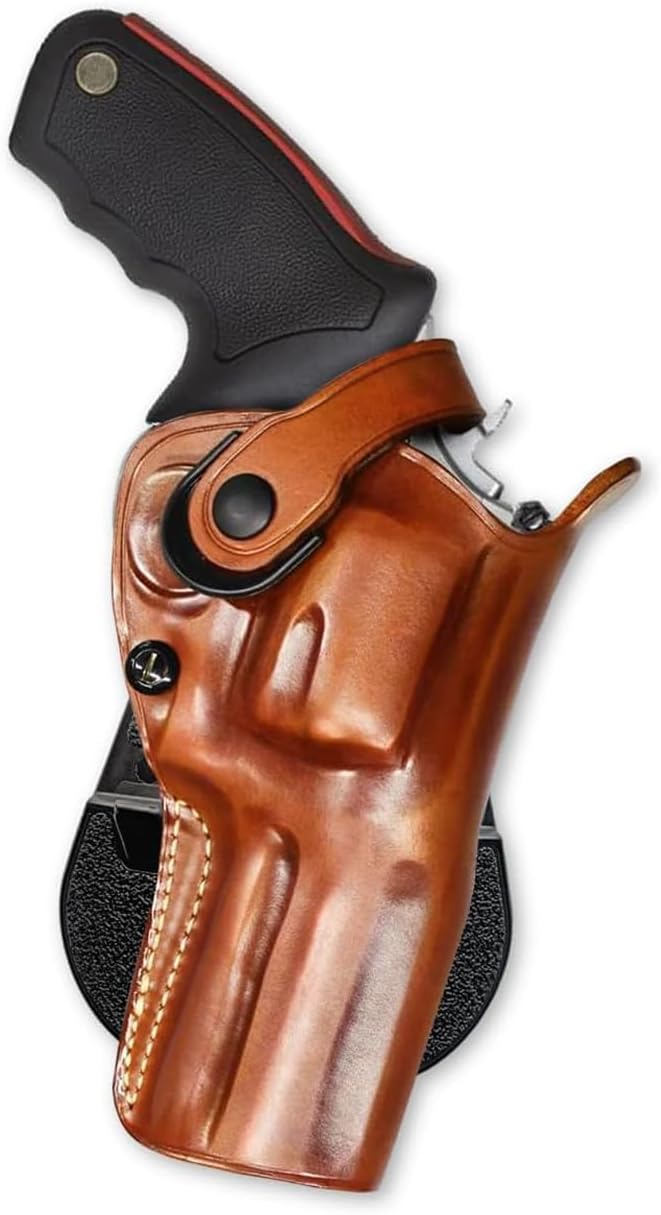 Masc OWB Leather Paddle Revolver Holster with Retention Strap, Fits Raging Bull .44 Magnum 4-inch, Right Hand Draw Brown Color #1445#