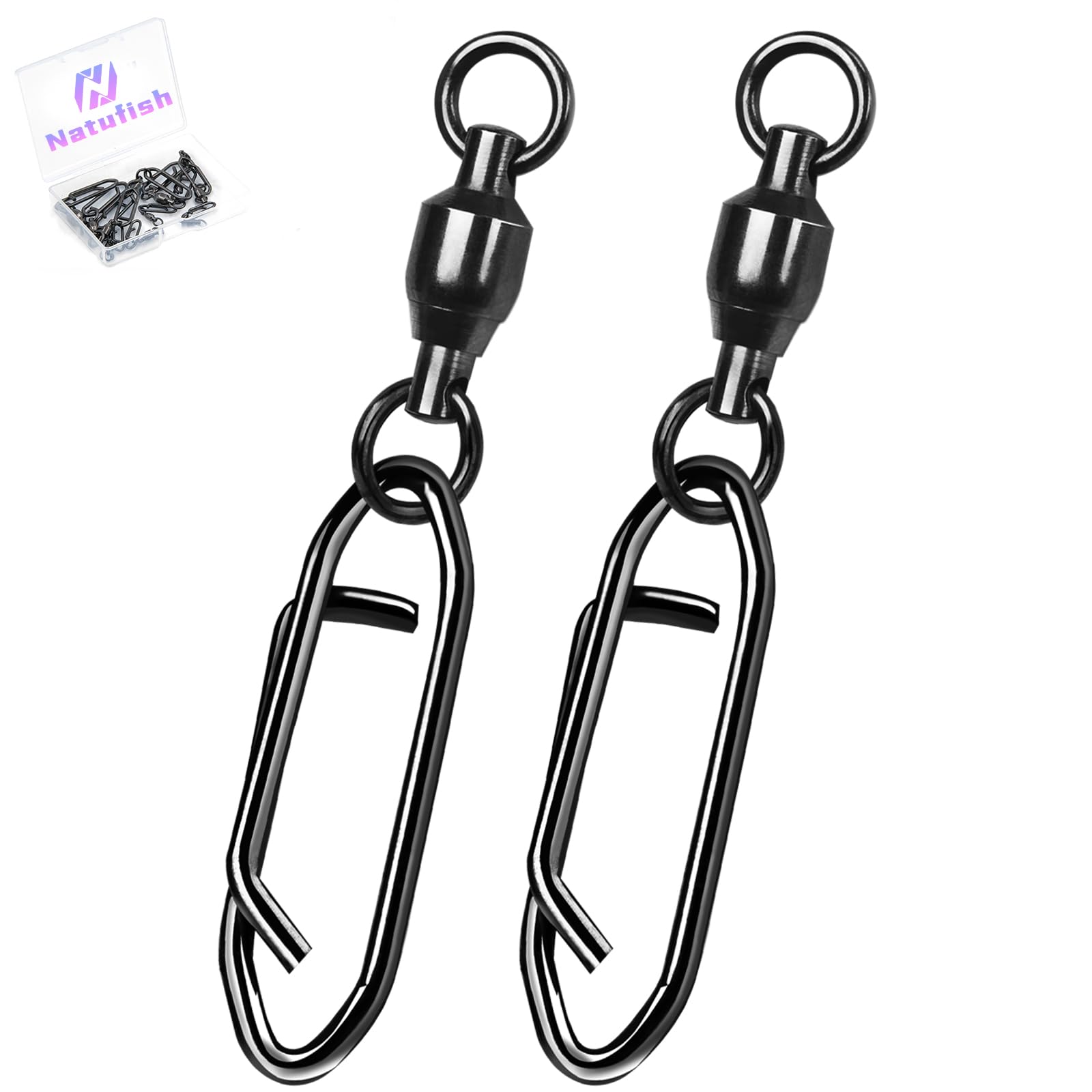 Natufish Ball Bearing Snap Swivels 25Pcs Fishing Clips Quick Change Connector Stainless Steel Terminal Tackle for Saltwater Freshwater Size 0# 1# 2# 3