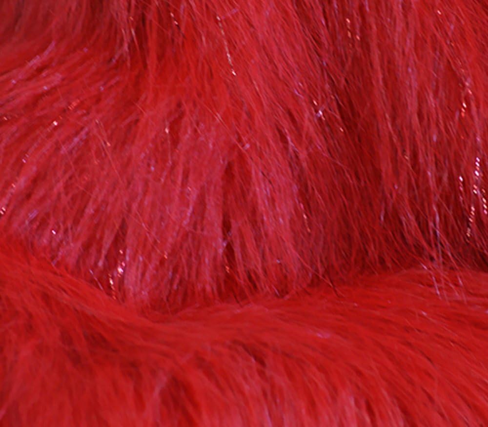 Faux Fur Fabric Long Pile Sparkling Tinsel RED / 58 Wide/Sold by The Yard