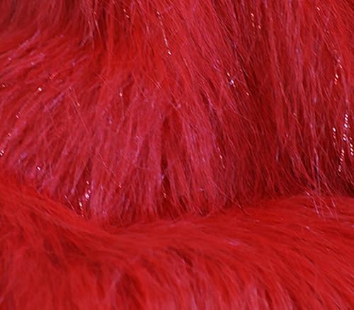 Tela de piel sintética de pelo largo espumoso rojo / 58 pulgadas de ancho/vendido por The Yard