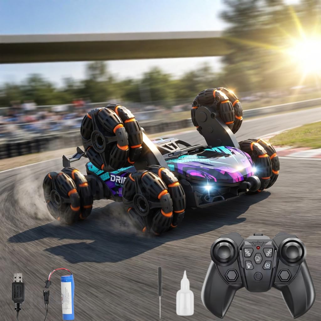 VikriDA Stunt RC Car, Toys for Ages 8-13 Boys, 2.4Ghz Remote Control Car with Light, Spray, 360 Rotation, Birthday Gift for Kids Age 6 7 8 9 10 11 12 Year Old-6 Wheels - Multicolor-image-31