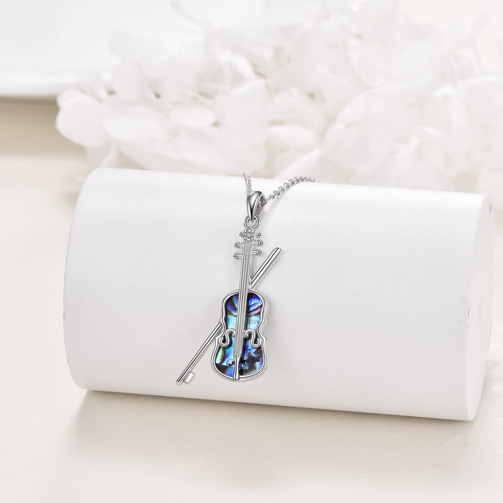 JERWLI Collana da violino in argento Sterling per donne abalone conchiglia gioielli violino regalo per ragazze figlia, Argento sterling