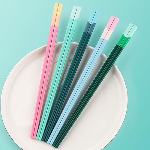 5 Pairs Reusable Glass Fibre Chopsticks Dishwasher SafeJapanese Korean Creative Chop Sticks Pack Chopstick Non-Slip Color matching