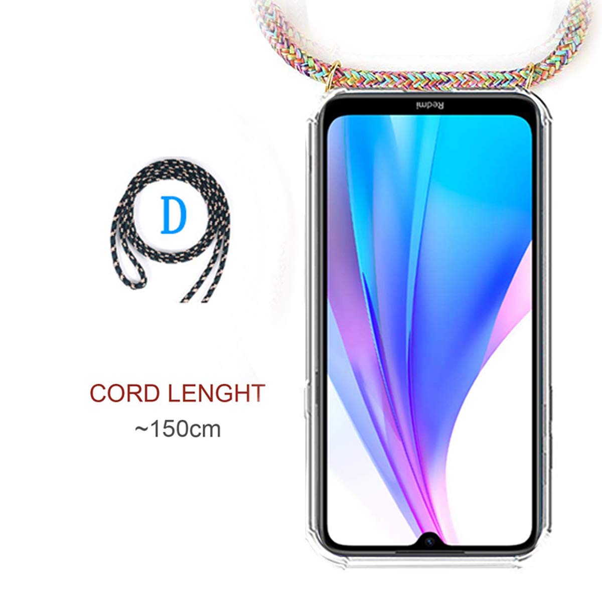 FMPCUON Cover Trasparente con Cordino Compatibile con Xiaomi Redmi Note 9 PRO Max Caso Custodia Protezione TPU Ultra Sottile Case + Vetro Temperato, Necklace Cordoncino Smartphone Collana Chain Cord