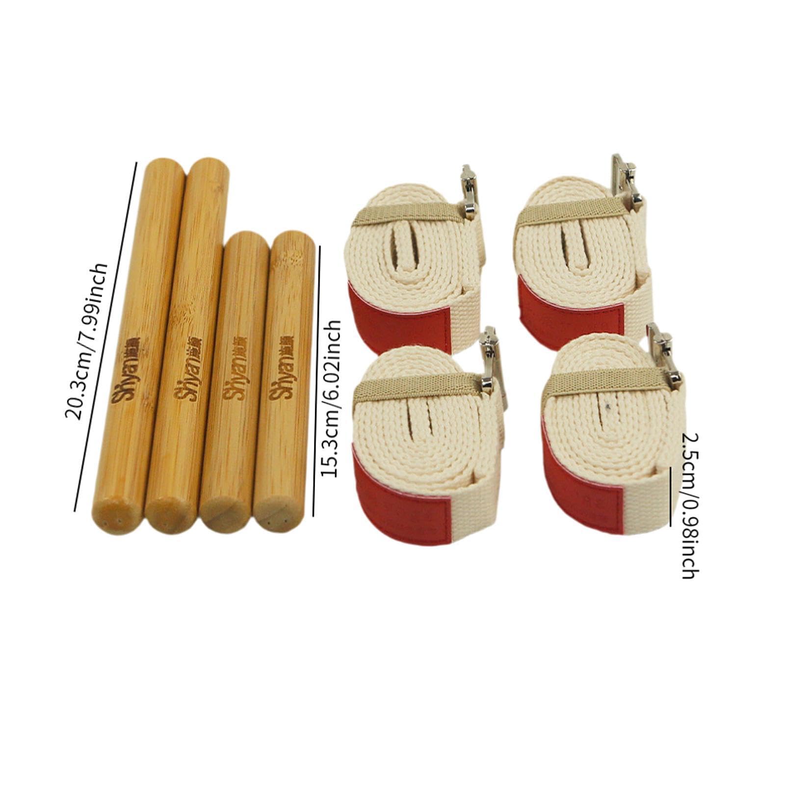 Juego de Bastones de Masaje de Bambú, Rodillos de Masaje de Bambú para Relajar Los Músculos, Madera para Moldear La Figura, Herramientas de Mas, Cinturón Elástico Beige