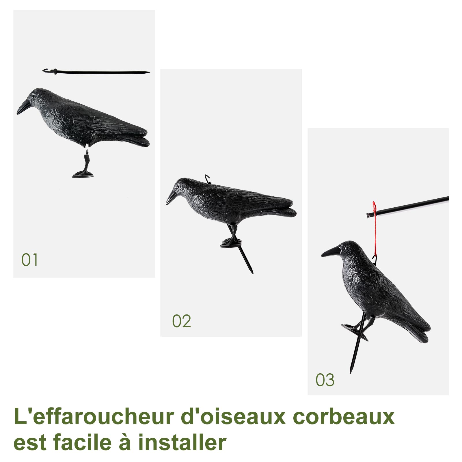 OFFO Corbeau Anti-Pigeon Noir, Effaroucheur Pigeons,Repousse Pigeon Balcon Toit Jardin,PE Haute Qualité(2 Pièce)