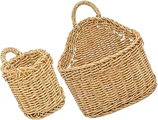 KOMBIUDA 2pcs Wall Hanging Storage Basket Rattan Decor Onion Storage Basket Hanging Basket for Kitchen Hanging Flower Basket Rattan Flower Fruit Decor Vegetable To Weave Plastic