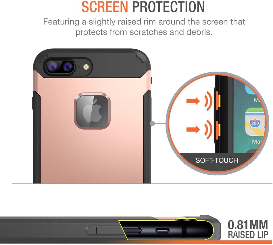 Trianium iPhone 7 Plus Case, [Duranium Series] Heavy Duty Protective Cases Shock Absorption Covers w/Built-in Screen Protector+ Holster Belt Clip Kickstand for Apple iPhone 7 Plus 2016 - Rose Gold