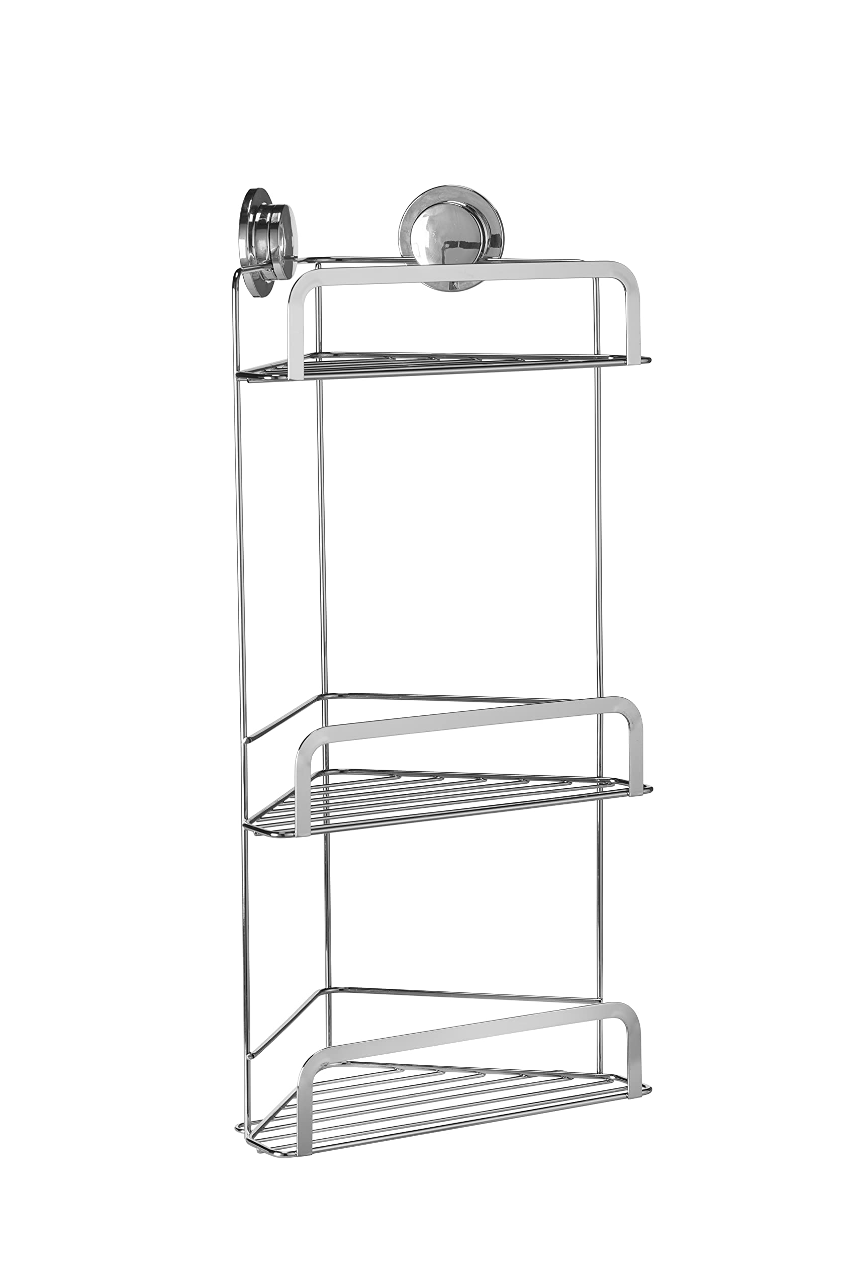 Croydex Chrome Stick 'N' Lock Three Tier Corner Shower Caddy - Shower Shelf No Drilling Bathroom Storage Solution With Sticky Pad Easy-Clean 5 Year Rust-Free Guarantee With Plated Mild Steel