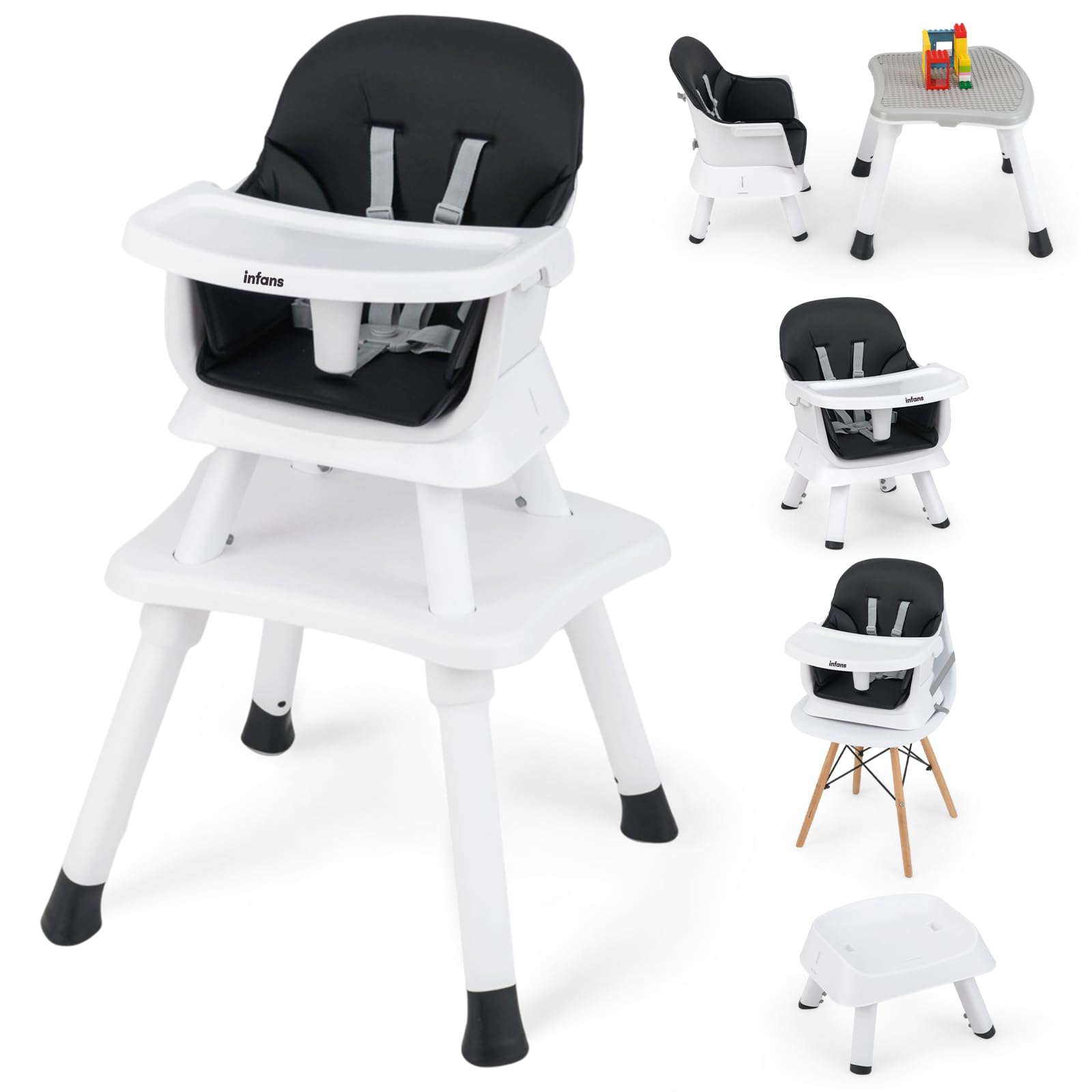 INFANS 8 in 1 Baby High Chair, Convertible Highchair for Babies and Toddlers, Infant Dining Booster Seat, Building Block Table, Kids Stool Table Chair Set with Removable Tray (Black) โ image 1