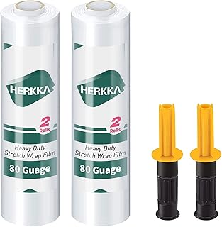 Stretch Film, HERKKA Stretch Wrap with Handles Industrial Strength, Moving Wrapping Plastic Roll, Stretch Wrap for Pallet Wrap, 15" x 1000 Feet, 2 Pack, 80 Gauge