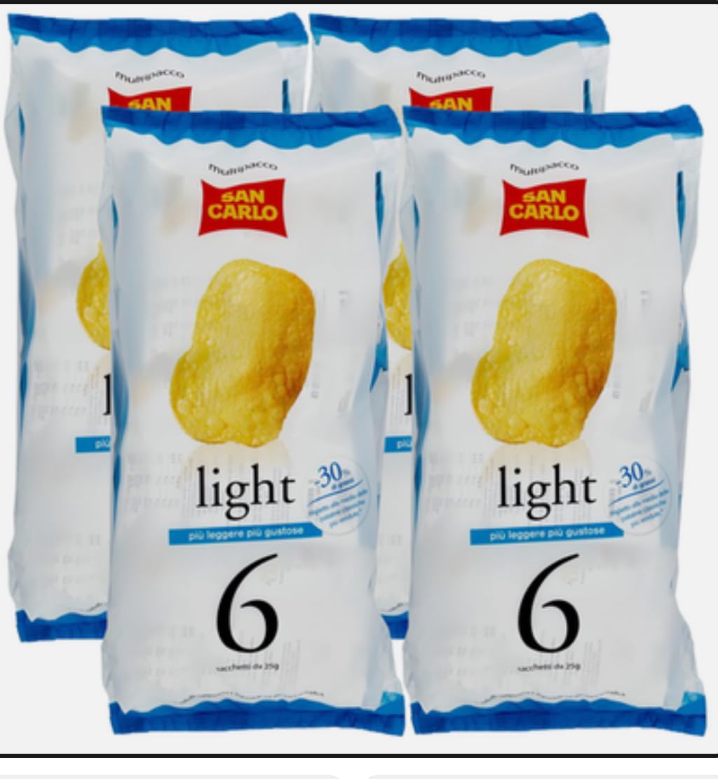 4X Multipack San Carlo Light Patatine con Meno Grassi in Formato 6x25g, 600g totali, 24 monoporzioni da 25g