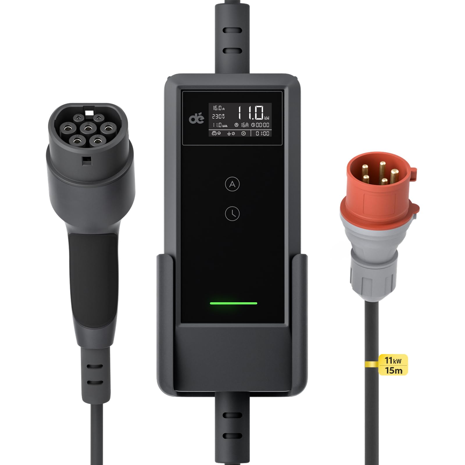 dé Ładowarka Samochodowa 11 kW 15m [6A-16A, trójfazowy] Kabel do Ładowania Samochodu Elektrycznego Typu 2 16A, Ładowarka EV Wtyczka CEE do Modeli Y, E-208, 500e i innych EV/PHEV
