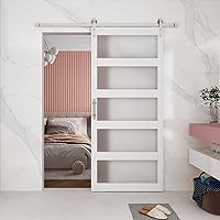 Vista 10 de BARNSMITH Puerta de granero de vidrio de 32 x 84 pulgadas con herrajes para puerta corrediza de níquel cepillado de 5.5 pies incluidos y asa