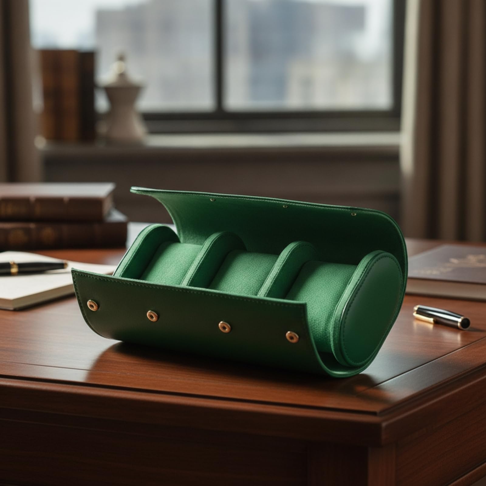 Custodia Orologi Astuccio Portaorologi Scatola Rotolo Organizer con Tre Scomparti Interni Imbottiti Esterno in Pelle PU E Interno Vellutato Chiusura, Nero