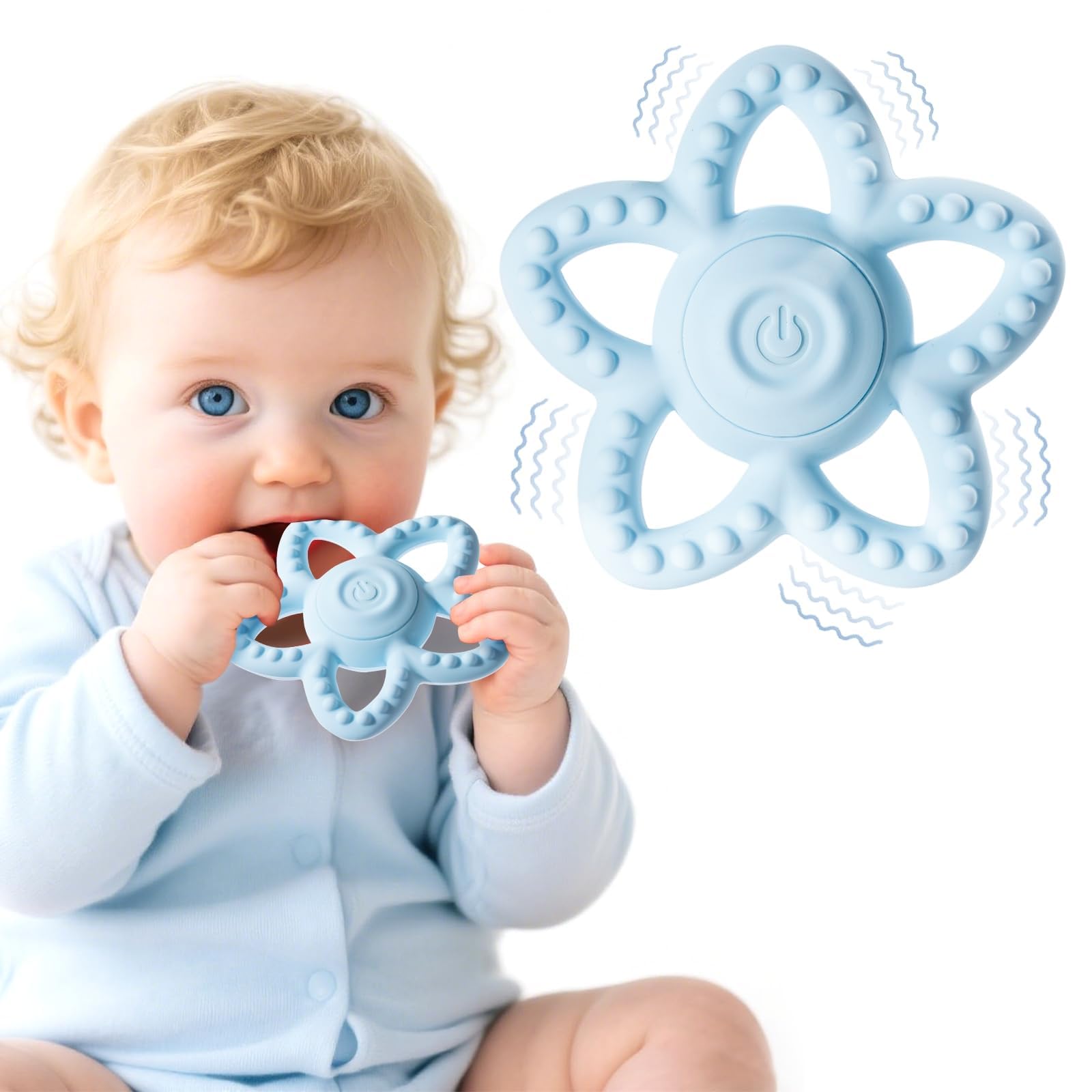 Vibrating Sensory Chew Toy, Dual Effect: Teether Teething Toys for Babies 0-6 6-12 Months