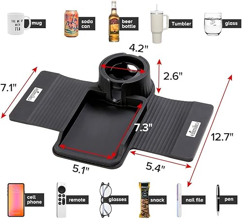 Miniatura 8 de Elimiko - Bandeja portavasos, soporte de silicona para bebidas con portavasos grande y bandeja, para tazas de gran tamaño, control remoto largo,
