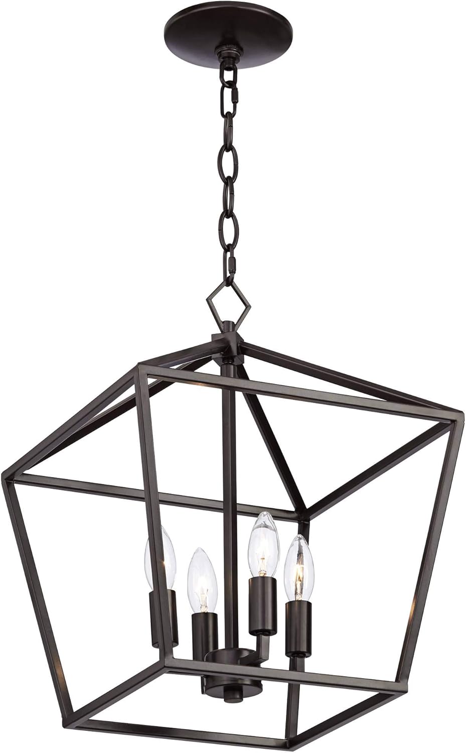 Franklin Iron Works Queluz Bronze Pendant Chandelier Lighting 13" Wide Farmhouse Industrial Rustic Geometric Cage 4-Light Fixture for Dining Room Living House Home Foyer Kitchen Island Entryway