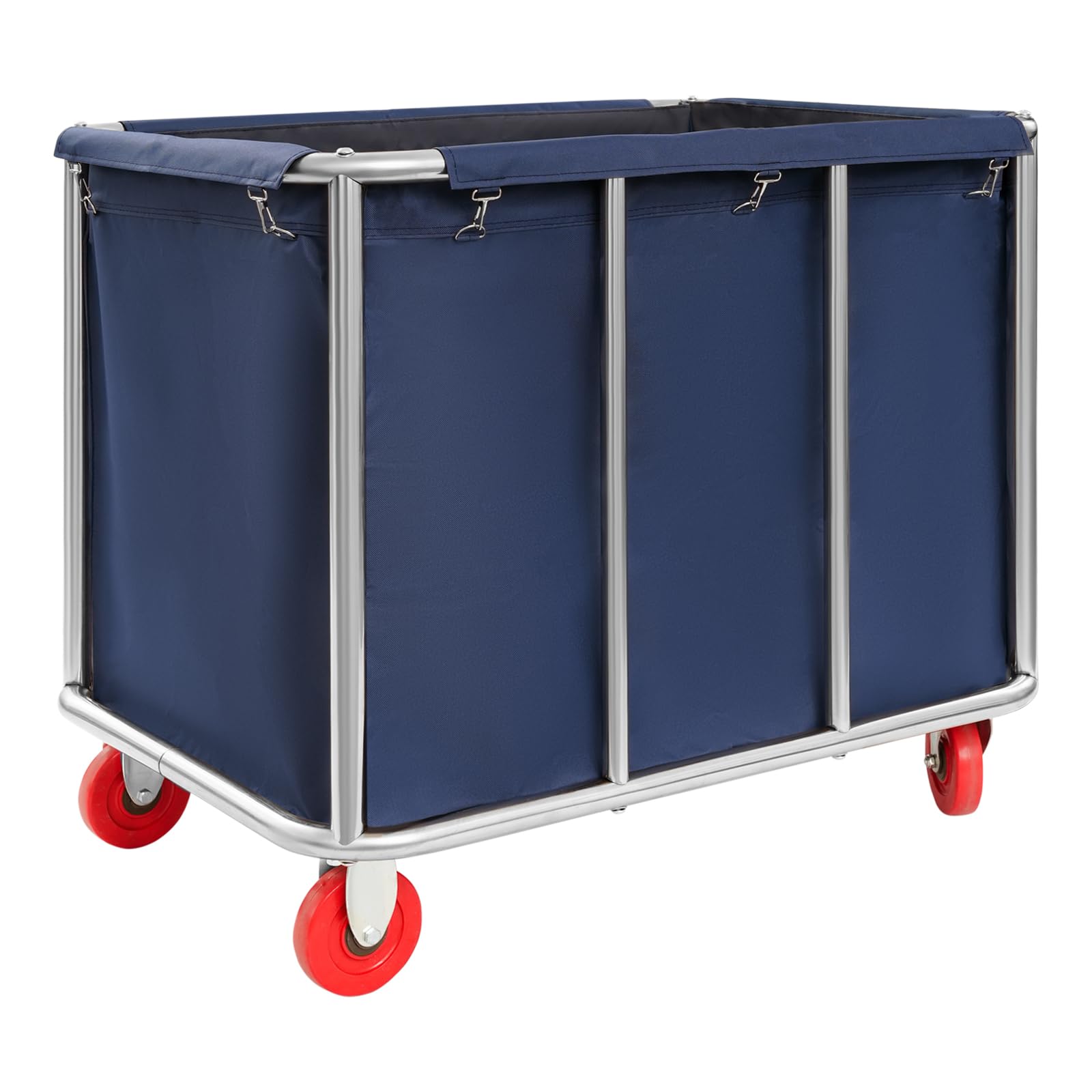 Carrello per la biancheria, 90 x 65 x 80 cm, in acciaio inox, con ruote, portata fino a 200 kg, per hotel, ospedali, mollette (blu)