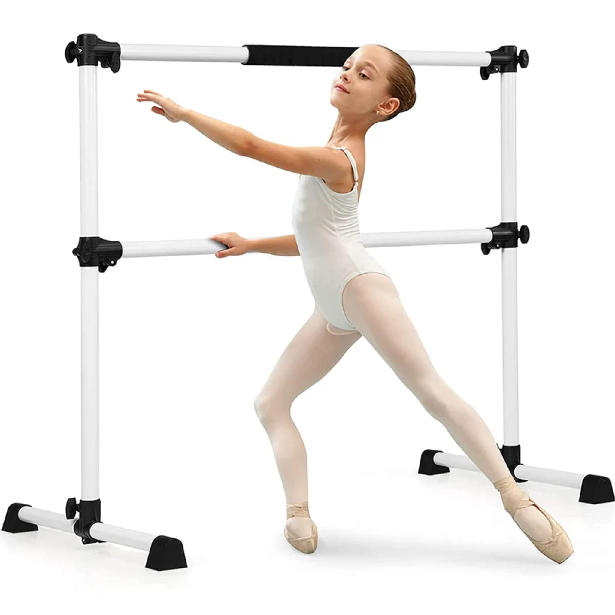 Cannons UK Barra elástica portátil independiente para ballet, altura ajustable, 115 cm de largo, 132 cm de alto, color blanco