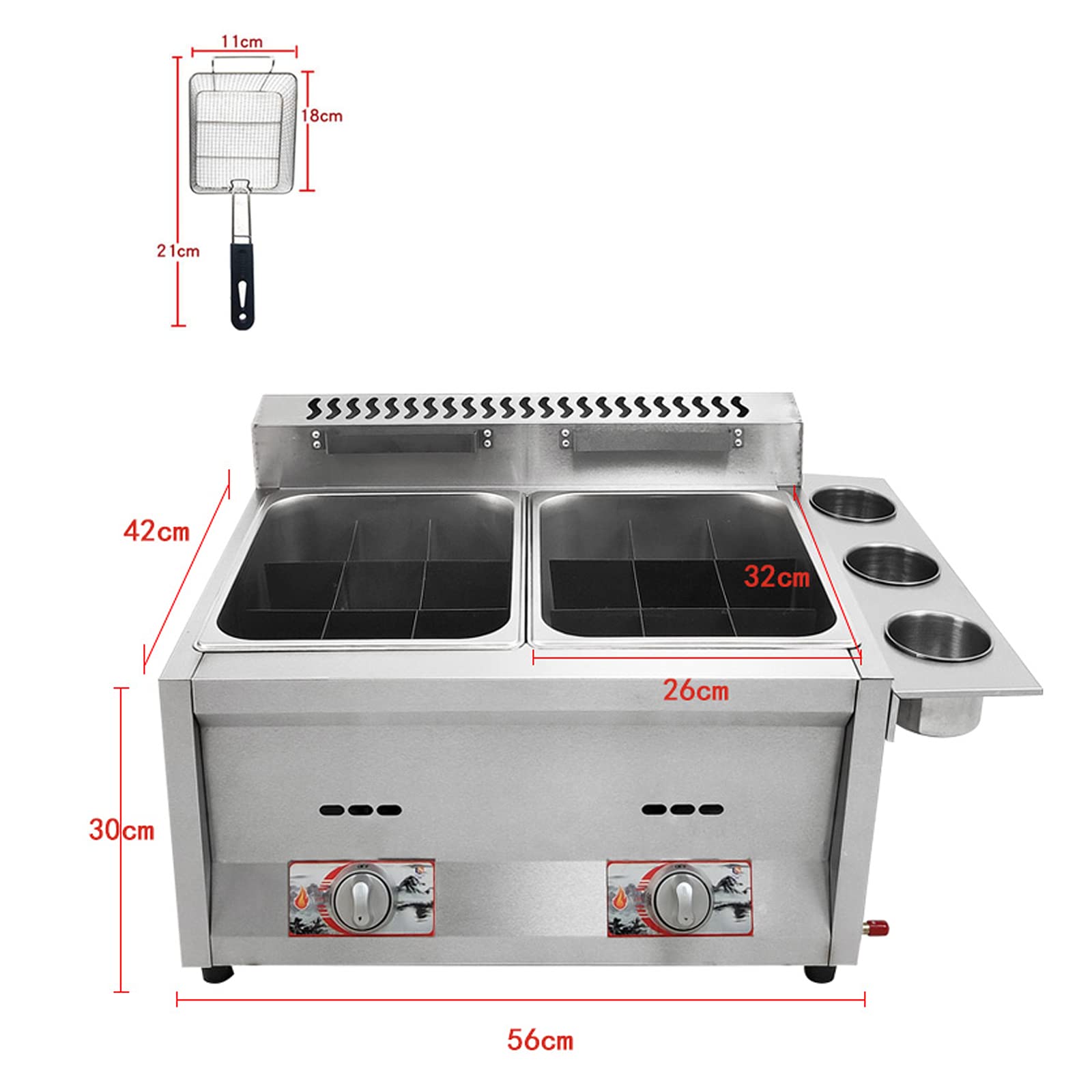 Friggitrice a gas di grande capacità, friggitrice a gas in acciaio inossidabile per casa e commerciale, potenza di fuoco regolabile, con cestini e coperchi, per patatine fritte ciambelle pesce, Easy