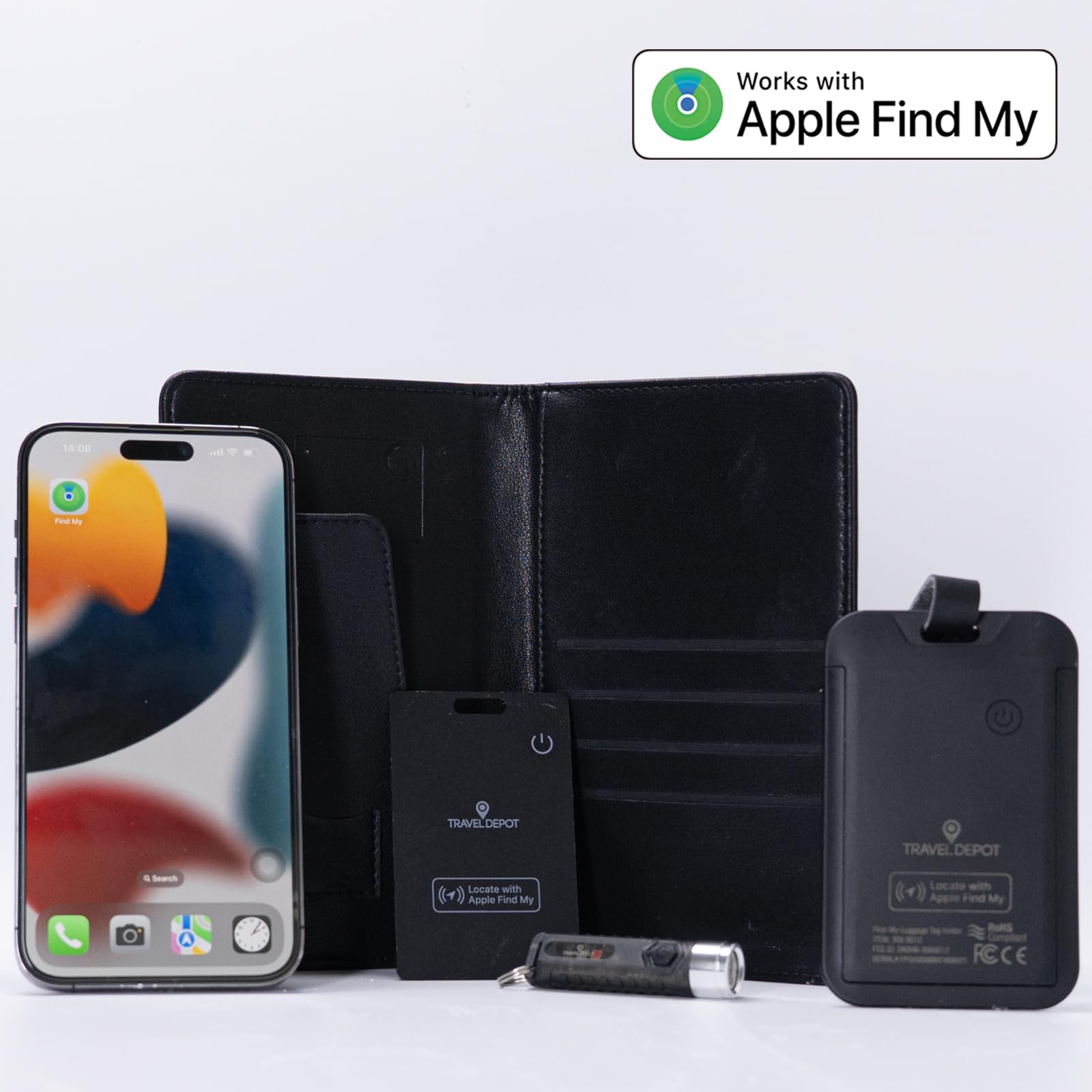 TRAVEL DEPOT Traqueur de bagages caché pour iPhone, étiquette Apple Find My Bagage, tracker de valise rechargeable sans fil et localisateur de bagages, étiquette de voyage étanche pour sacs