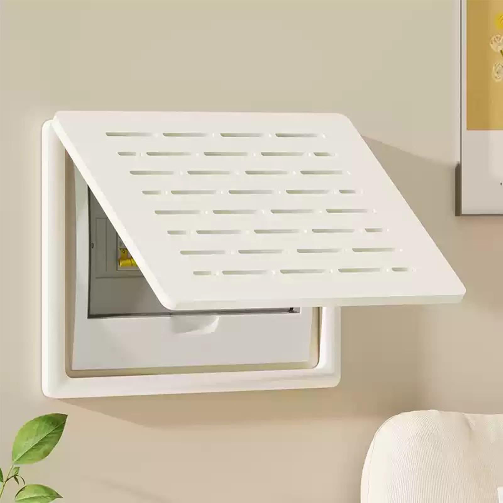 Copri Quadro Elettrico Decorativo Bianco 35x25 Cm – Rivestimento In Plastica Con Cornice 16 Mm, A Ribalta, Per Nascondere Contatore E Scatola Di Distribuzione