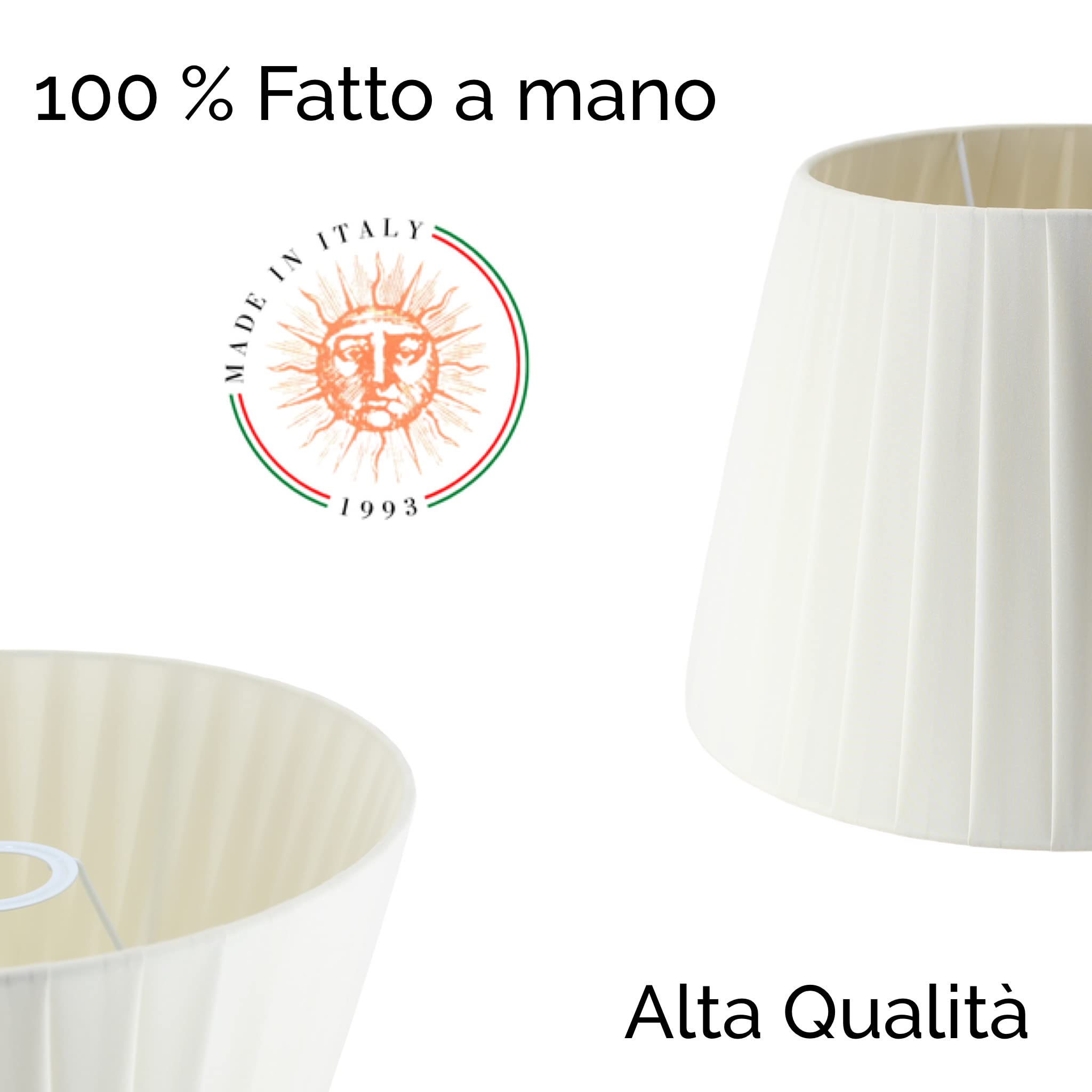 Paralume Impero per lampada in tessuto Plissettato Pongè Avorio - Artigianale, autentico Made in Italy (D.40 x D.Sup.28 H.26 cm (ATTACCO E27))