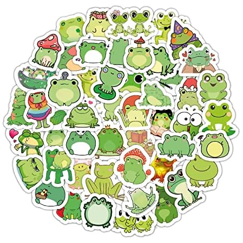 BulbaCraft Kawaii Frogs Stickers Set, 50 Pcs Green & White Vinyl Decals for Kids, Waterproof, Scratch Resistant, Indoor Usage, Single Use, Water Bottle, Laptop, Scrapbook, Journal, Frog Theme Cover