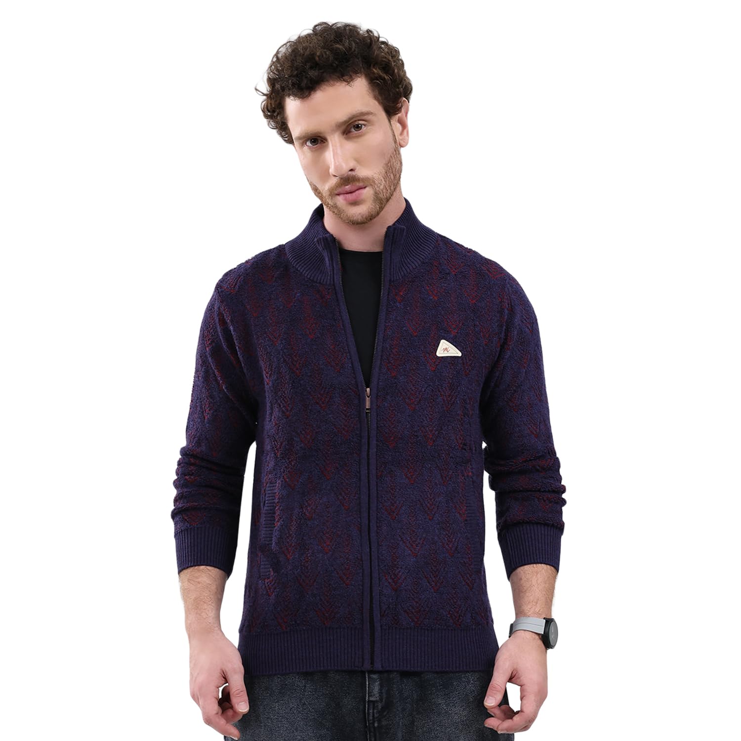 Men’s Regular Fit Pullover | Mock Neck | Self Design | Zip Closure | Full Sleeve | Warm Winter Knitwear | Stylish Casual Sweater for Everyday Comfort-image-9