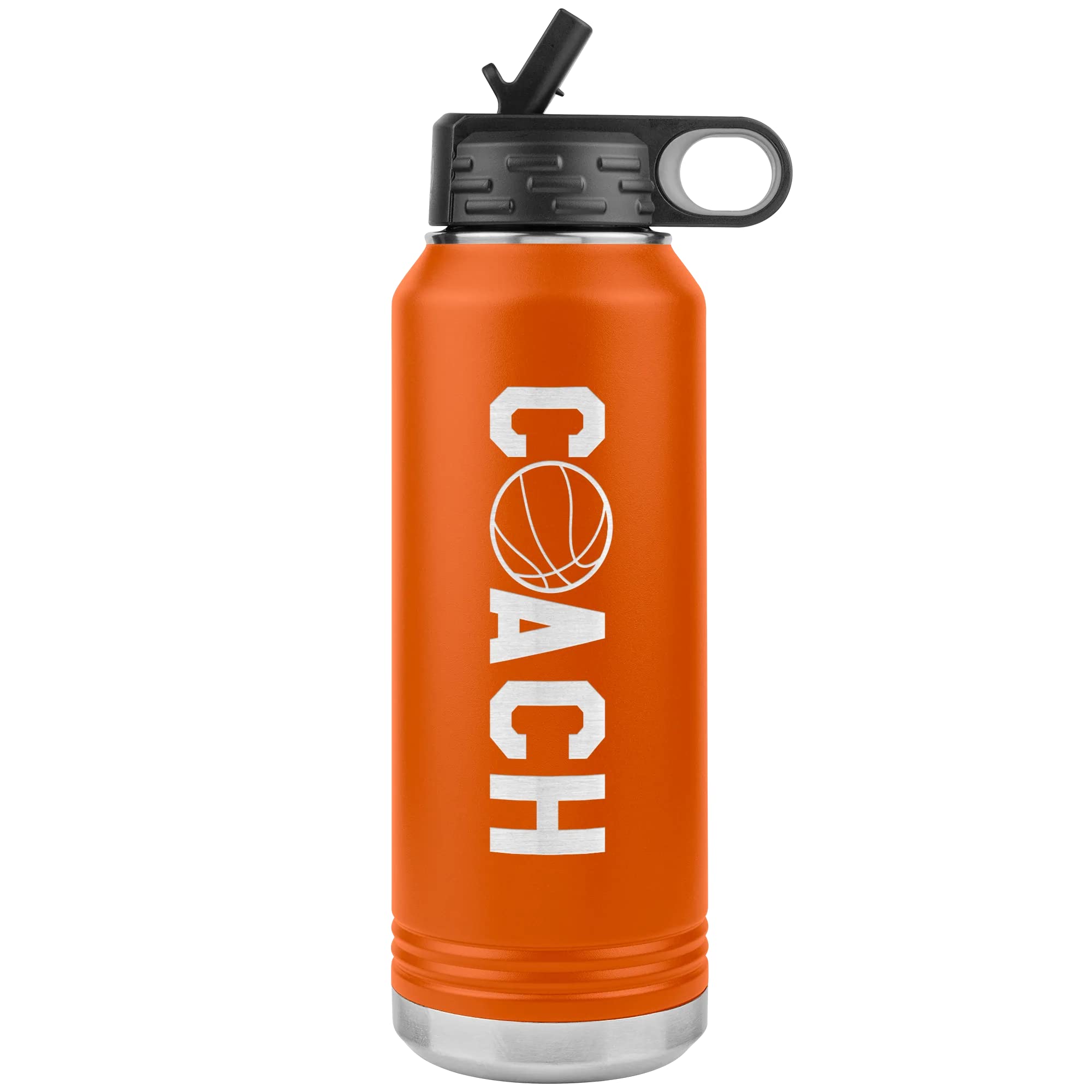 JFWcreations Basketball Coach Water Bottle - 32oz Insulated Engraved Stainless Steel Flip Top with Straw Basketball Coach Gift Orange
