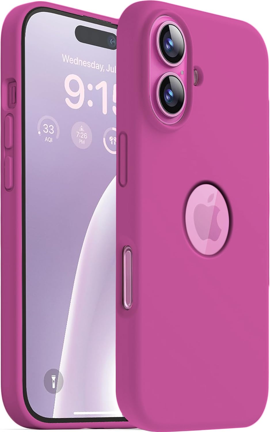 Microfiber Logo Cut Cover Compatible for iPhone 16 Plus Case Liquid Silicone Cases Full Body 4 Layer Protective Covers Shockproof Back Cover with High Raised Camera Lips (6.7 inch, Hot Pink)