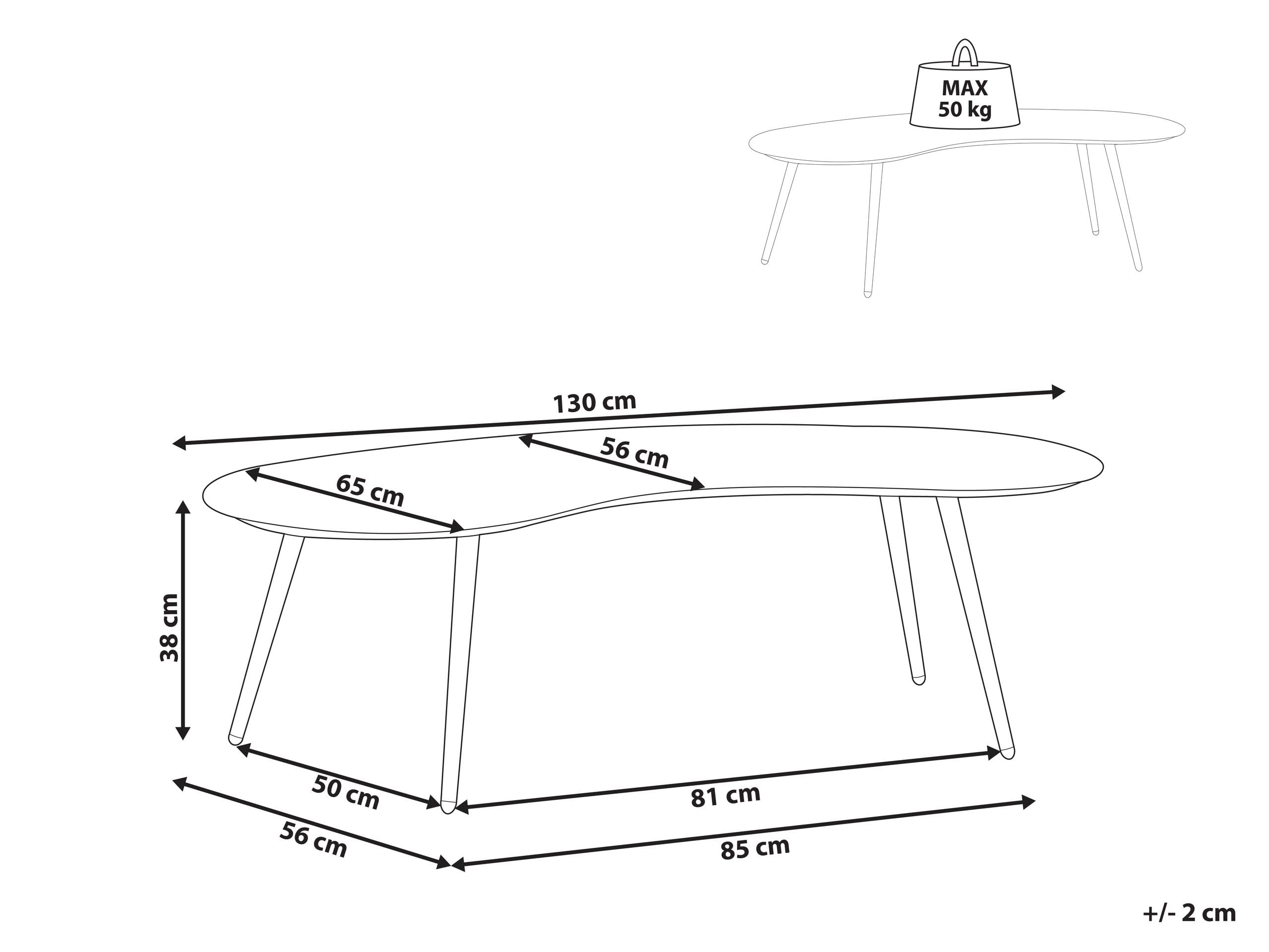 Ogrodowy stolik kawowy aluminium 130 x 65 cm odporny na wodę i promienie UV w kształcie nerki beżowy Parori