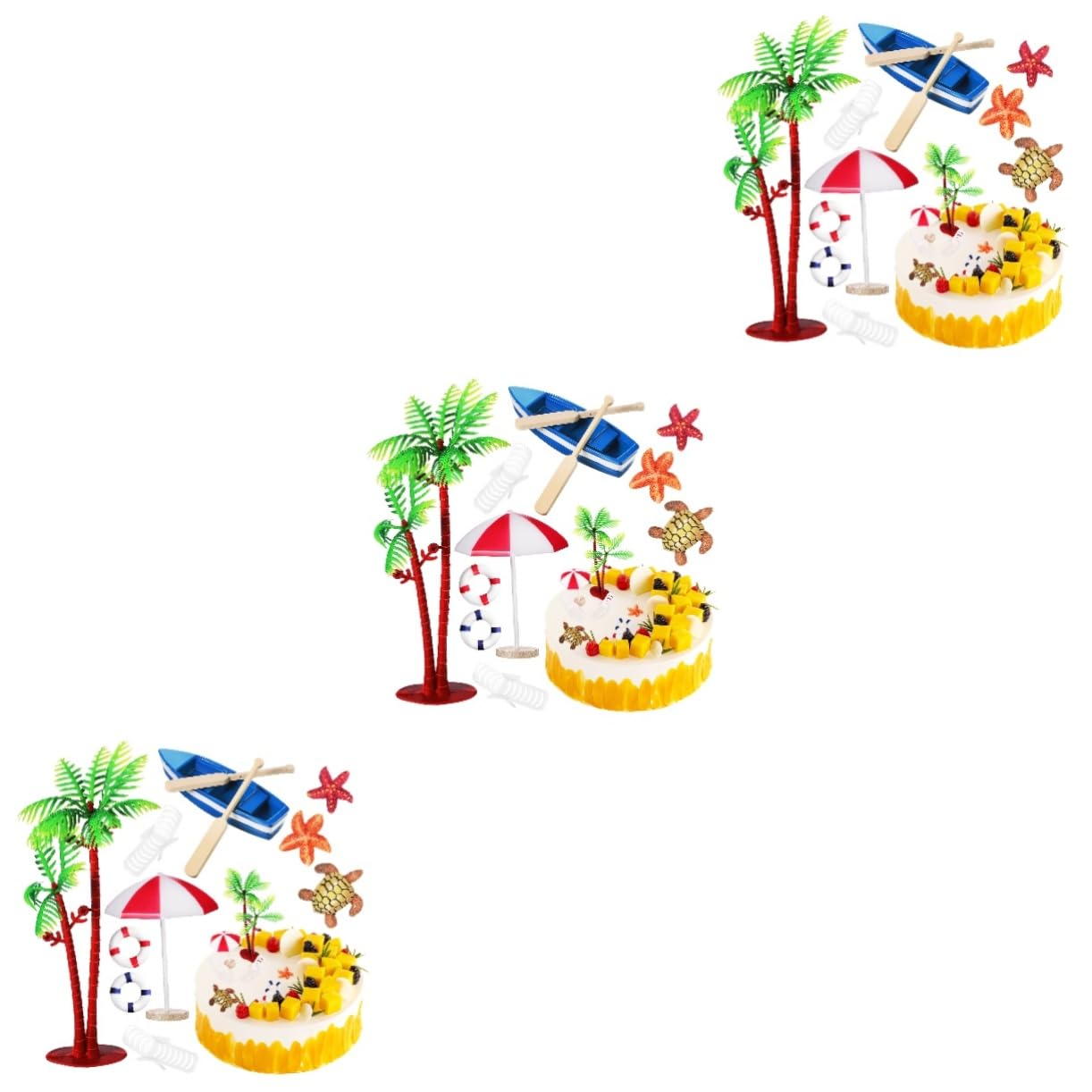 IMIKEYA 3 Sätze Kuchendekoration Ornamente Tropische Partydekorationen Strandkorb Regenschirm Palmen Kuchendeckel Strand Themen Party Dekorationen Strand Tropische 10 Stück * 3