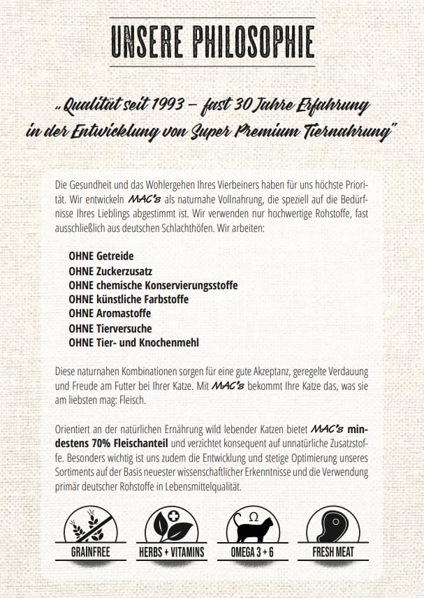 Mac's Cat Feinschmecker 6X 200g | Garantierter 6 Sorten Mix | 12er oder 24er Verfügbar | Getreidefreies Nassfutter