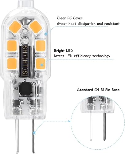 Miniatura 4 de Bombillas LED G4, bombilla equivalente a 20 W, 1.5 W 12 V G4 bombilla base bi pines, luz blanca diurna 6000 K, no regulable, 10 paquetes