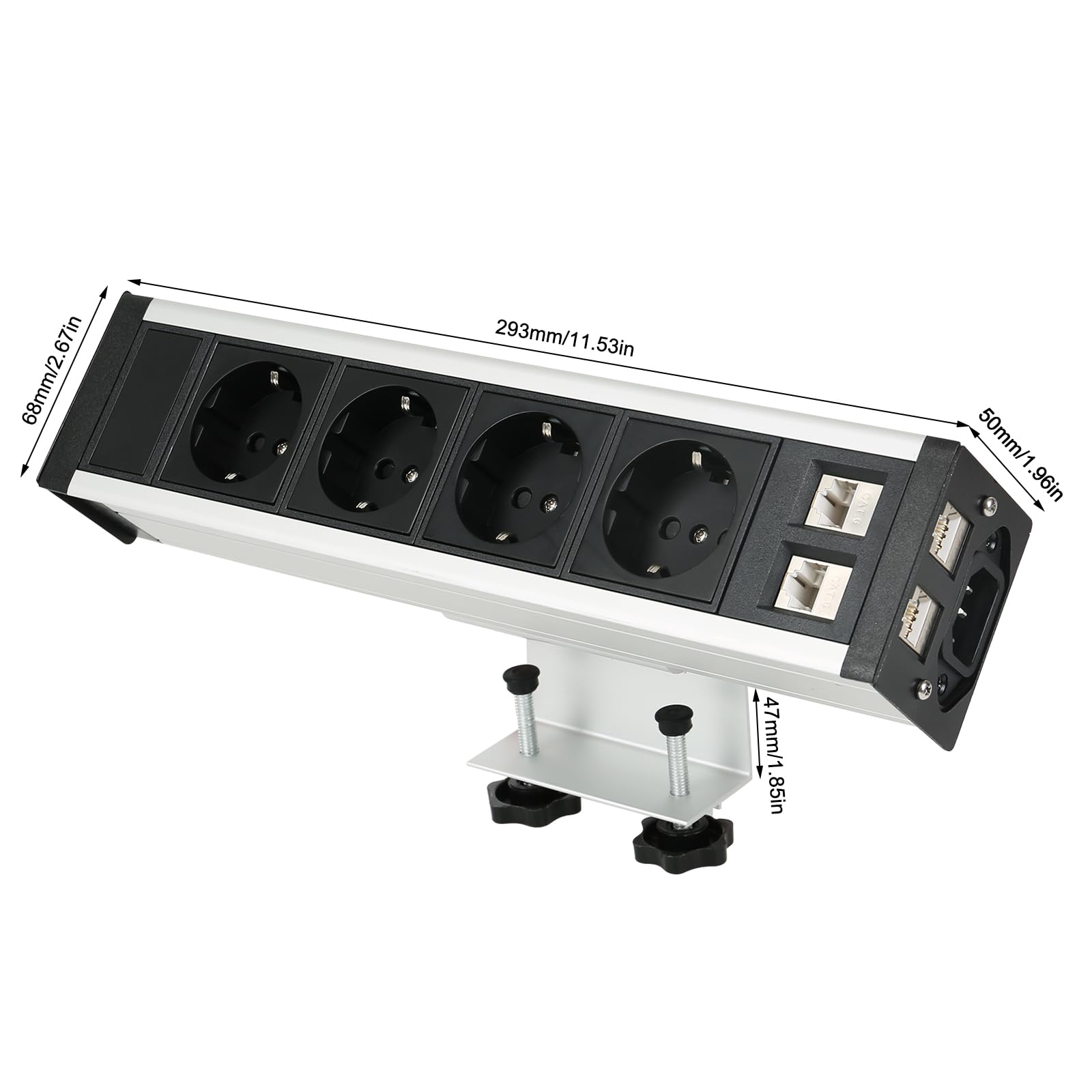 Multiprise de table, à 4 prises, avec 2 RJ45, pour bureau, cuisine, plan de travail, câble de 1,5 m (prise de table à clipser)
