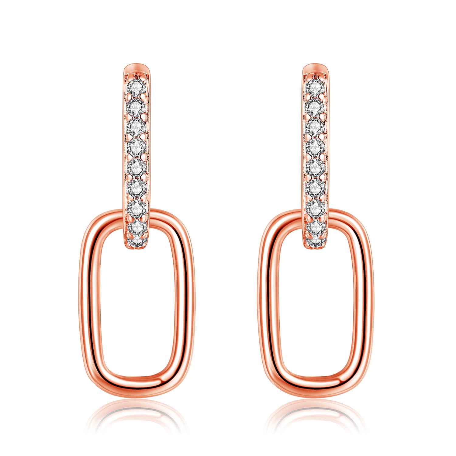 DeyanseSilver Double Oval Hoop Earrings for Women, 925 Sterling Silver Convertible Link Earrings, Hypoallergenic Paperclip Link Chain Earrings with Zircon, Small Drop Dangle Huggies Round Earring