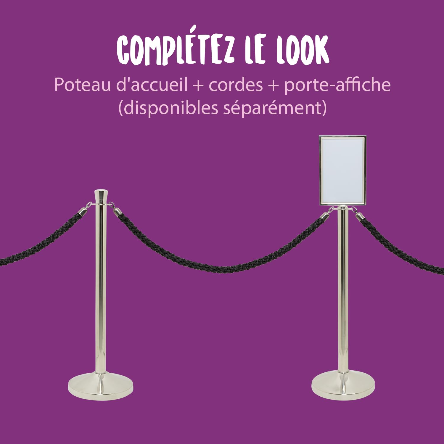 SECURIT - Corde Tressée pour Poteau d'Accueil Classic - Embouts Chromés