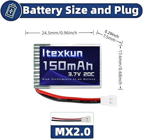 Miniatura 3 de 5 unids 3.7 V 150 mAh 20C recargable XH2.54 MX2.0 Li-po batería con 3.7 V 5 en 1 cargador USB para JJRC H8 Mini Nihui U207 X2 H2 RC Drone