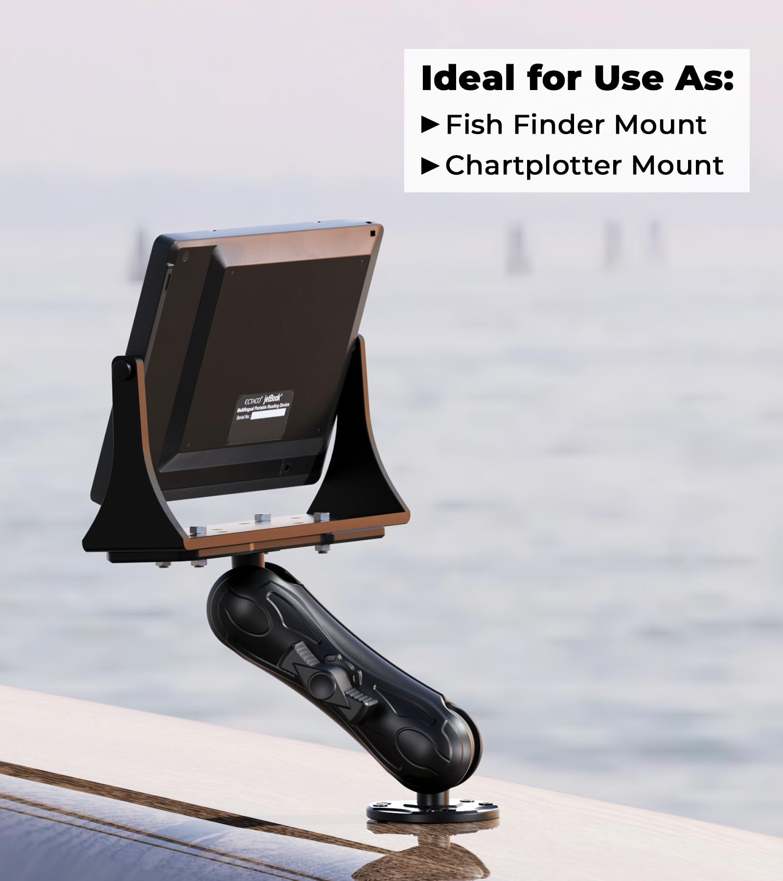 VAZESWIN Support de détecteur de poissons en alliage d'aluminium avec plaque rectangulaire de 3,8 cm et base ronde, bras moyen de 14,5 cm, support électronique marin compatible avec Garmin, Lowrance
