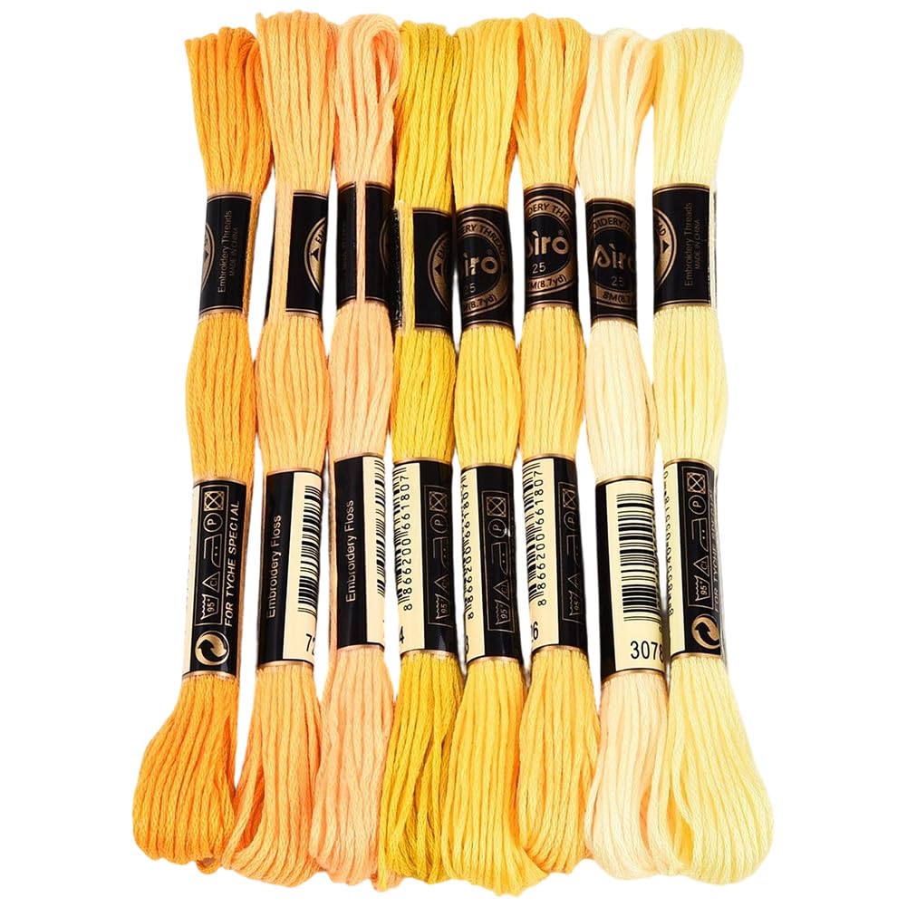 8 Skeins 70 Yards 6 Strands Yellow Embroidery Assorted Floss Threads Friendship Gradient Bracelet String Cross Stitch Thread Yarn Bulk Set for Sewing Bracelets Hand Making DIY Art Crafts