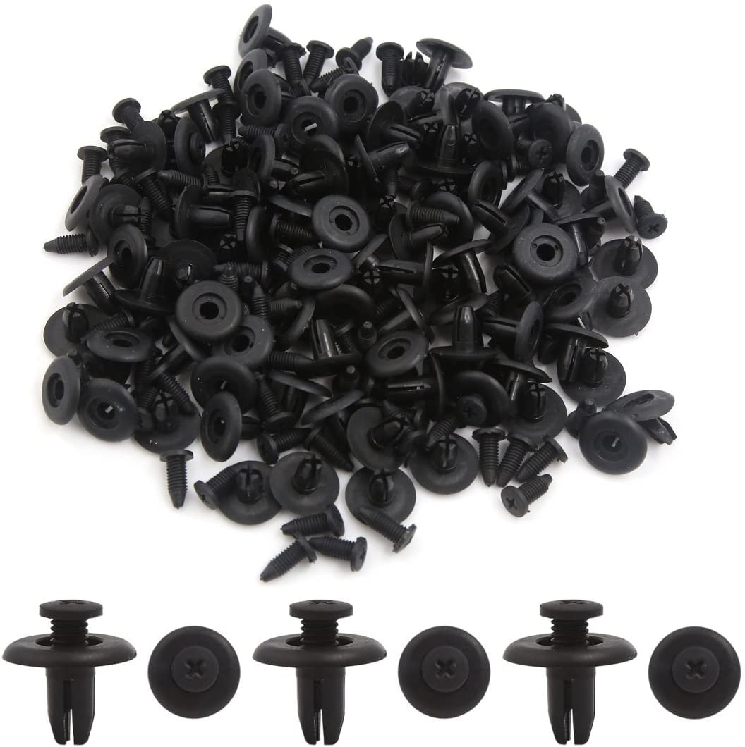 100 stuks kunststof klinknagels carrosserie, 8 mm gat Dia plastic bumper spatbord klinknagels vasthoudclips, zwart