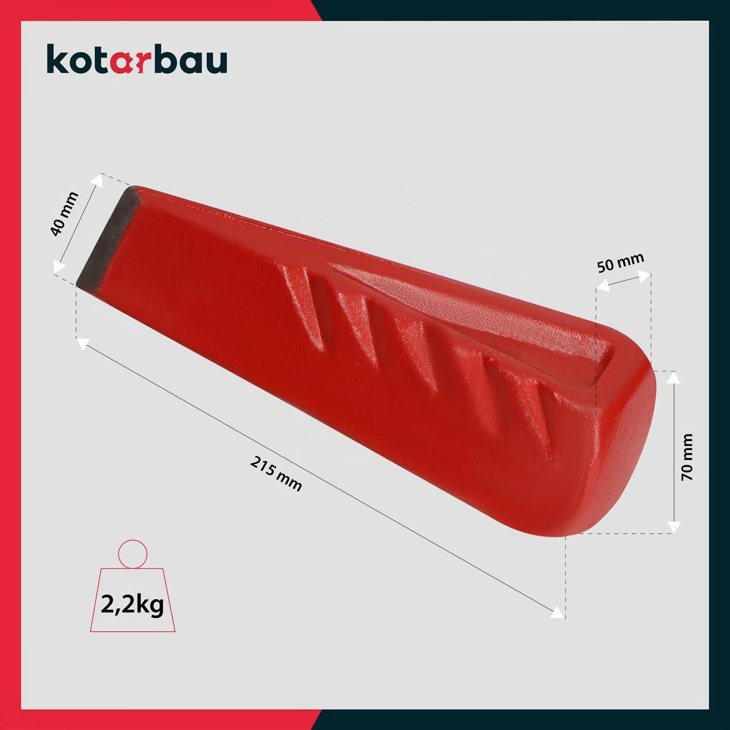 KOTARBAU® Geschmiedeter Spaltkeil aus Stahl 214 mm 2,2 kg Keil Holzspaltkeil Spaltgranate Holzspalter Fällkeil Scheitkeil Nachsetzkeil SchwarzTreibkeil zum Spalten von Holz