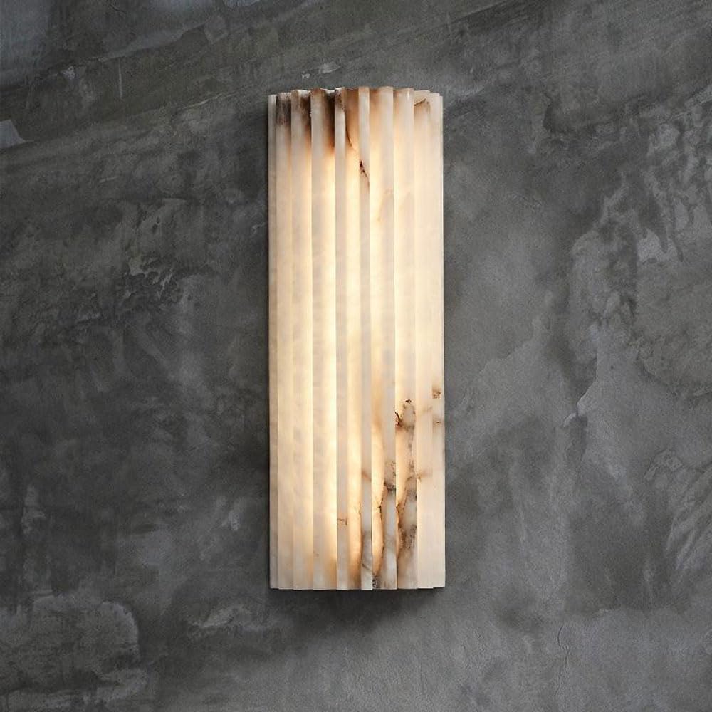 GUOGUOSM 11.8in Natural Alabaster Wall Sconce, Nordic Minimalist Indoor Wall Lamp, Hard Wiring Connection LED Wall Light, Bedroom Porch Corridor Decorative Lighting Fixtures.